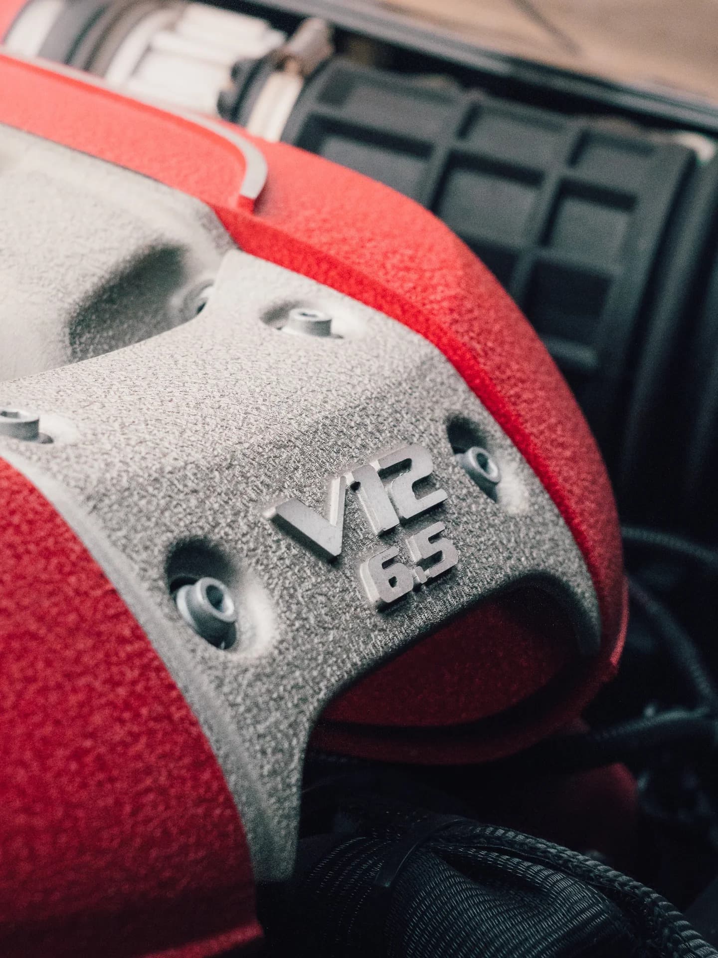 Ferrari Monza SP2 V12 6.5 engine cover with red crackle-finish intake