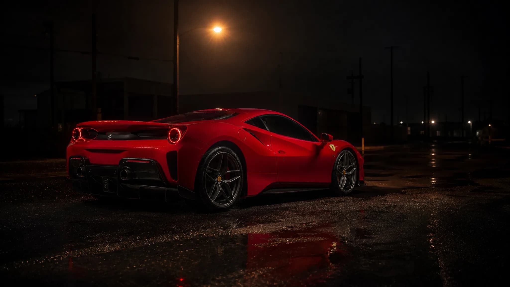 Ferrari 488 Pista at night — Stage 4 Tuning ECU & TCU calibration